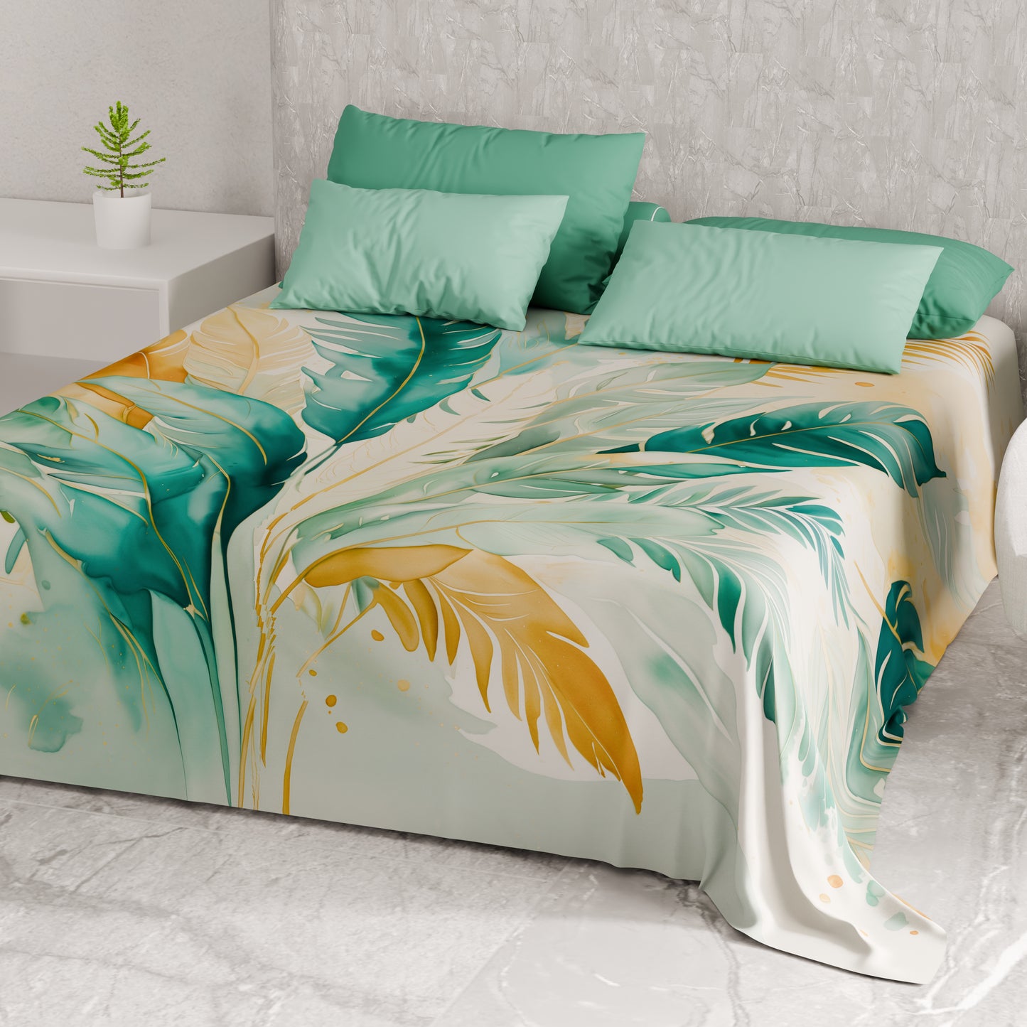 Telo Arredo Copridivano, Copriletto, Copritavolo e Copritutto in Microfibra | Fantasia Palmwater Ottanio