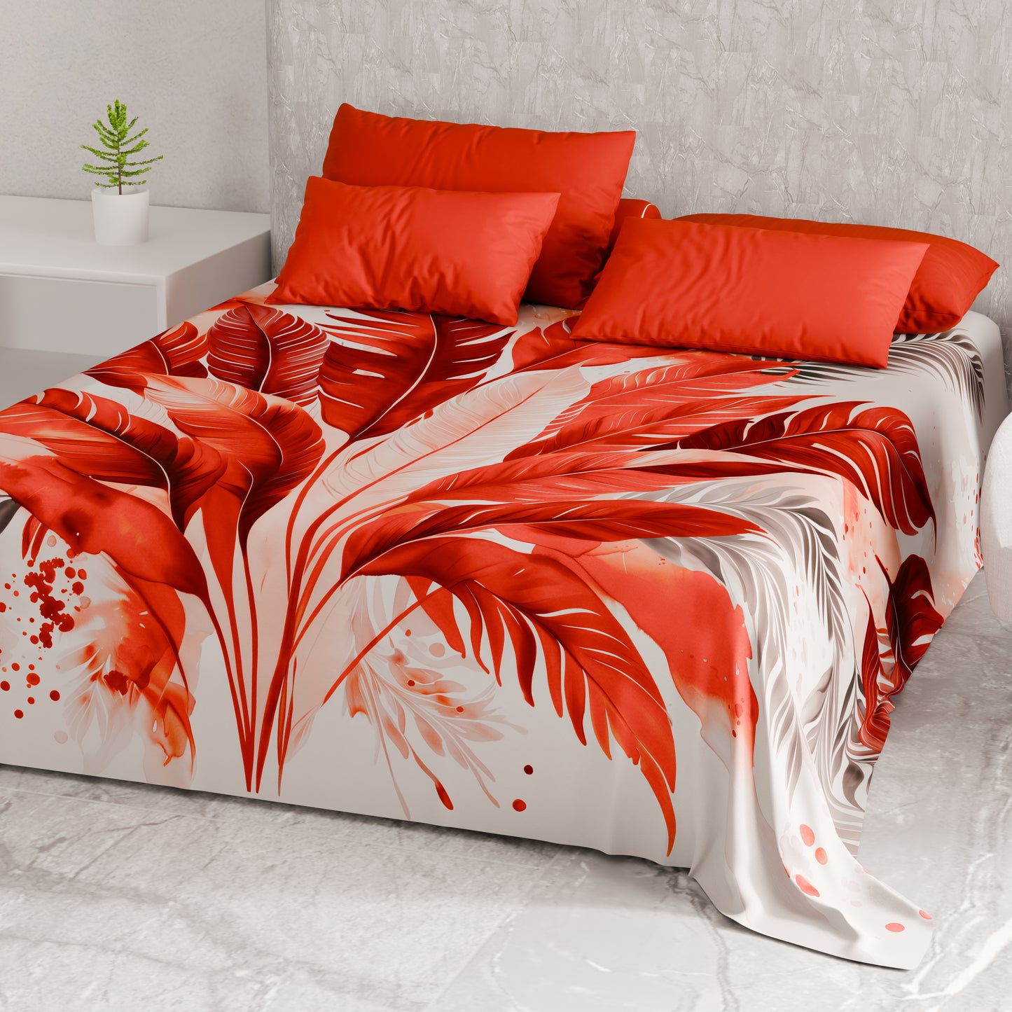 Telo Arredo Copridivano, Copriletto, Copritavolo e Copritutto in Microfibra | Fantasia Palmwater Rosso