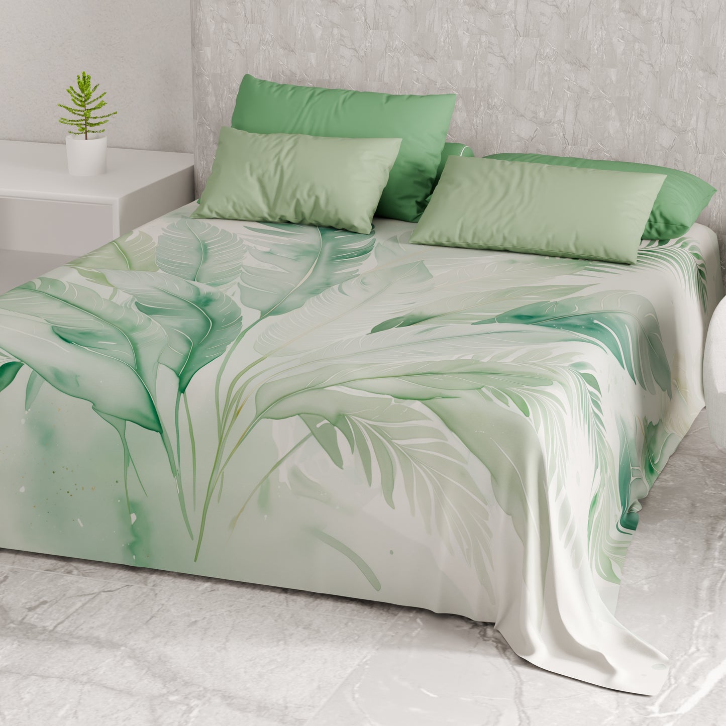 Telo Arredo Copridivano, Copriletto, Copritavolo e Copritutto in Microfibra | Fantasia Palmwater Salvia