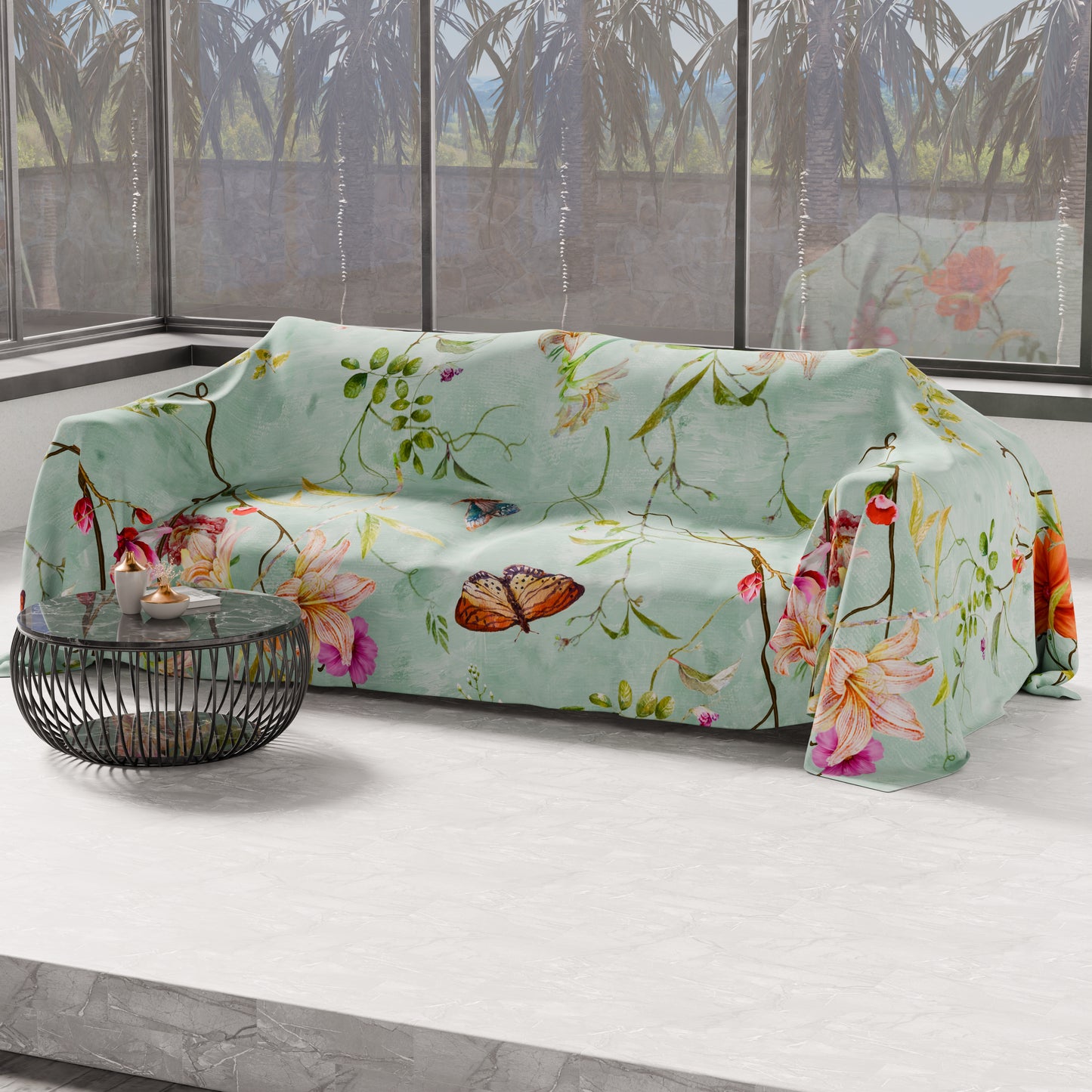 Telo Arredo Copridivano, Copriletto, Copritavolo e Copritutto in Microfibra | Fantasia Spring Acquamarina