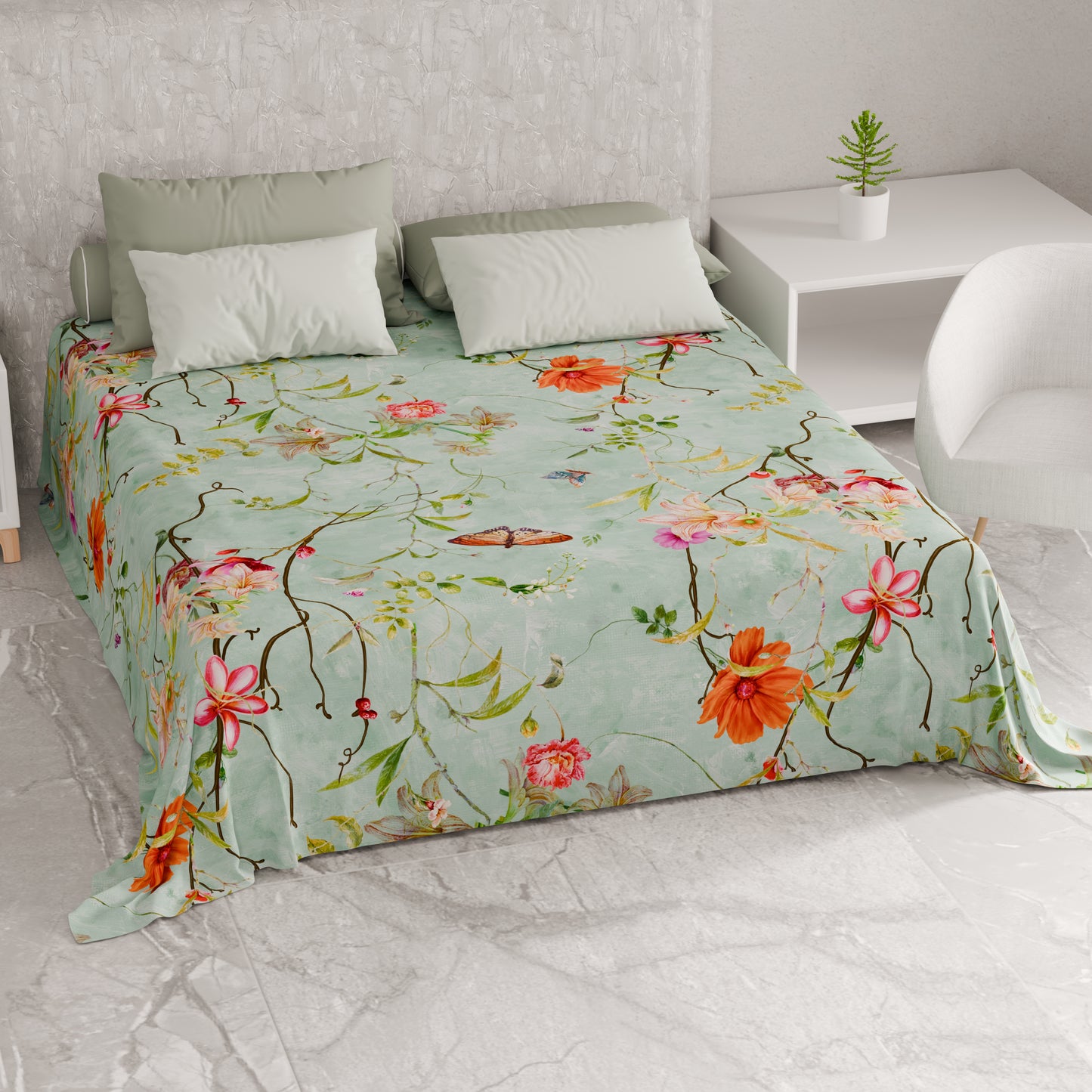 Telo Arredo Copridivano, Copriletto, Copritavolo e Copritutto in Microfibra | Fantasia Spring Acquamarina