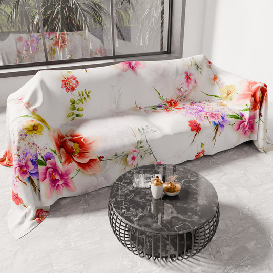 Telo Arredo Copridivano, Copriletto, Copritavolo e Copritutto in Microfibra | Fantasia Spring Bianco