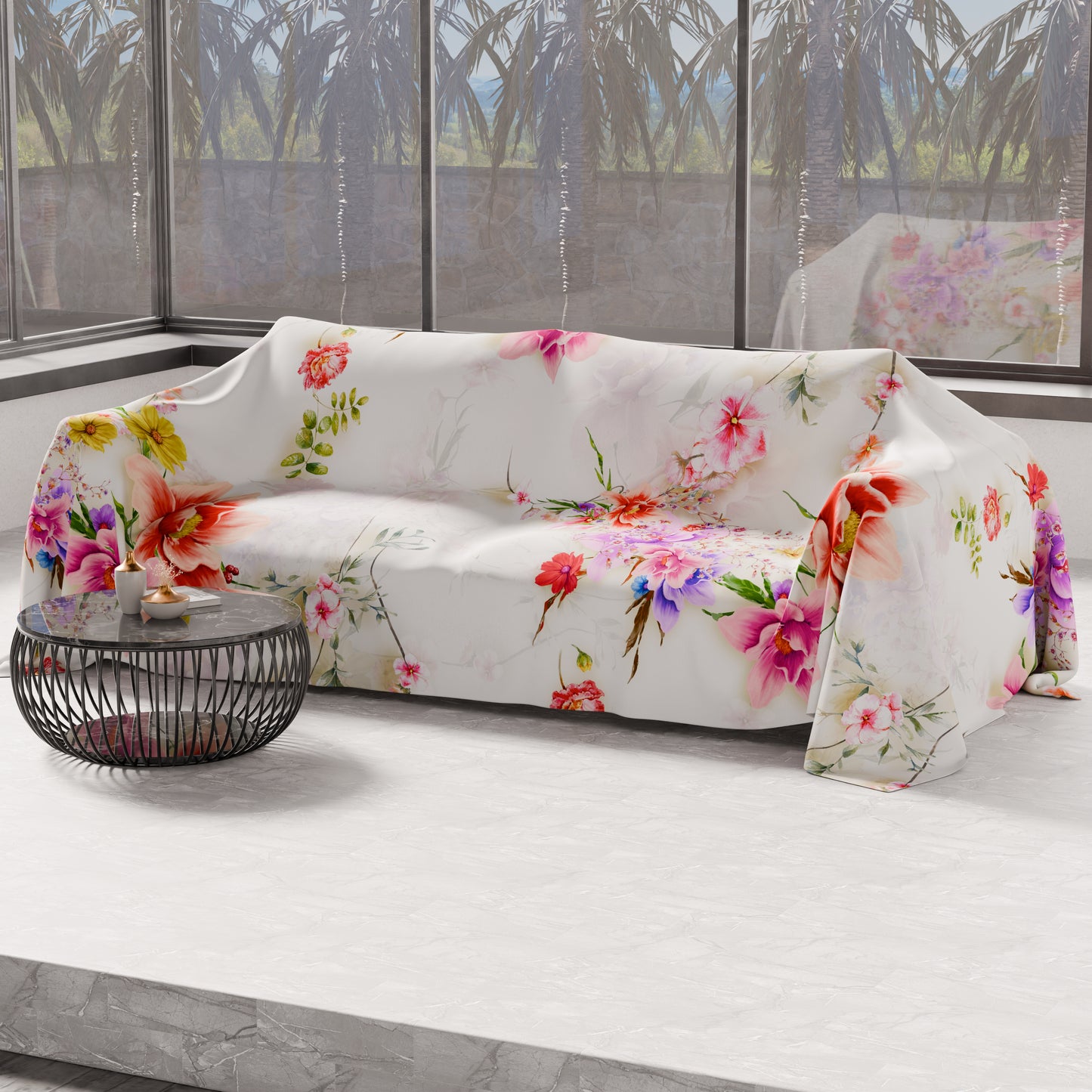 Telo Arredo Copridivano, Copriletto, Copritavolo e Copritutto in Microfibra | Fantasia Spring Bianco