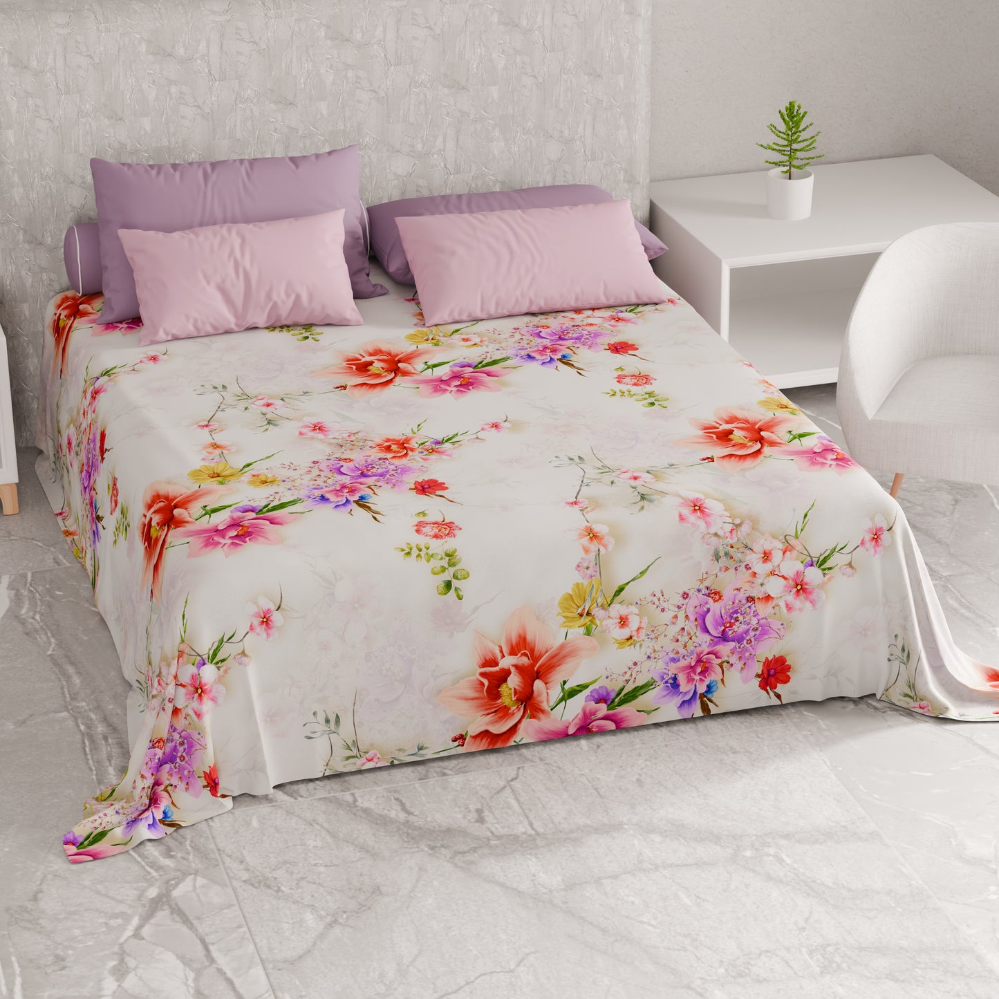 Telo Arredo Copridivano, Copriletto, Copritavolo e Copritutto in Microfibra | Fantasia Spring Bianco