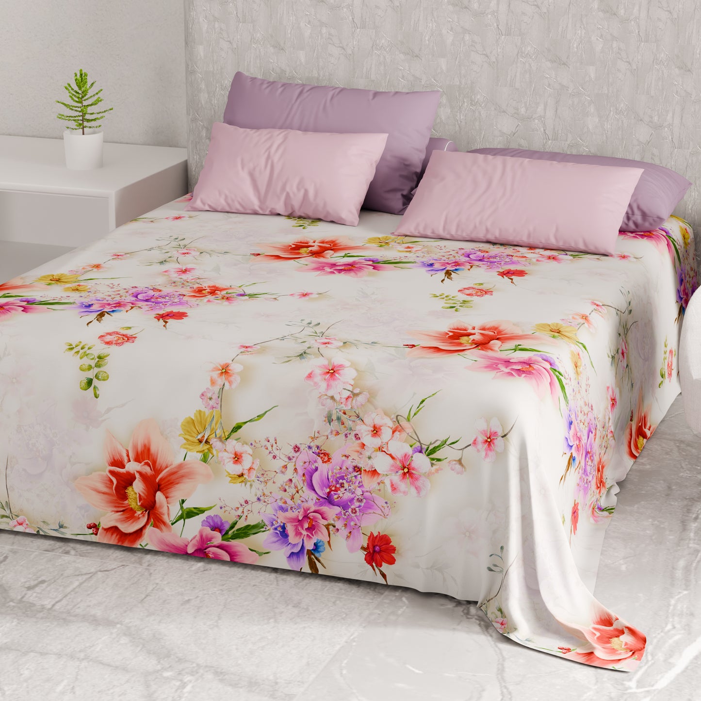 Telo Arredo Copridivano, Copriletto, Copritavolo e Copritutto in Microfibra | Fantasia Spring Bianco