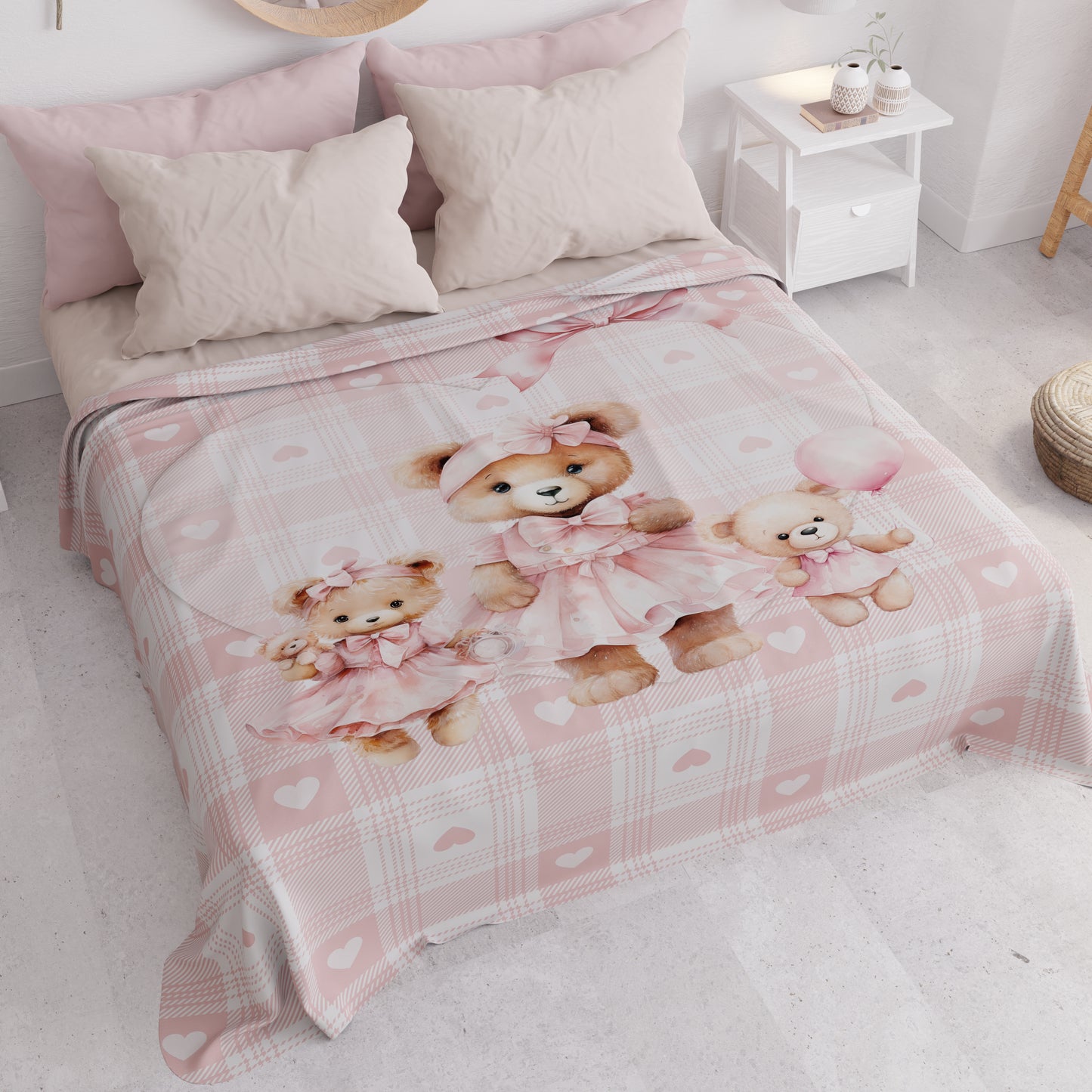 Copriletto Estivo, Coperta Leggera, Lenzuola Copriletto Teddy Love Rosa