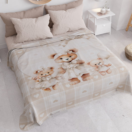 Boutis d'Été, Couverture Légère, Draps Boutis Teddy Love Taupe