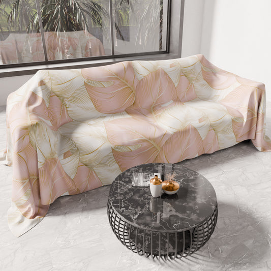 Telo Arredo Copridivano, Copriletto, Copritavolo e Copritutto in Microfibra | Fantasia Tropical Cipria e Oro