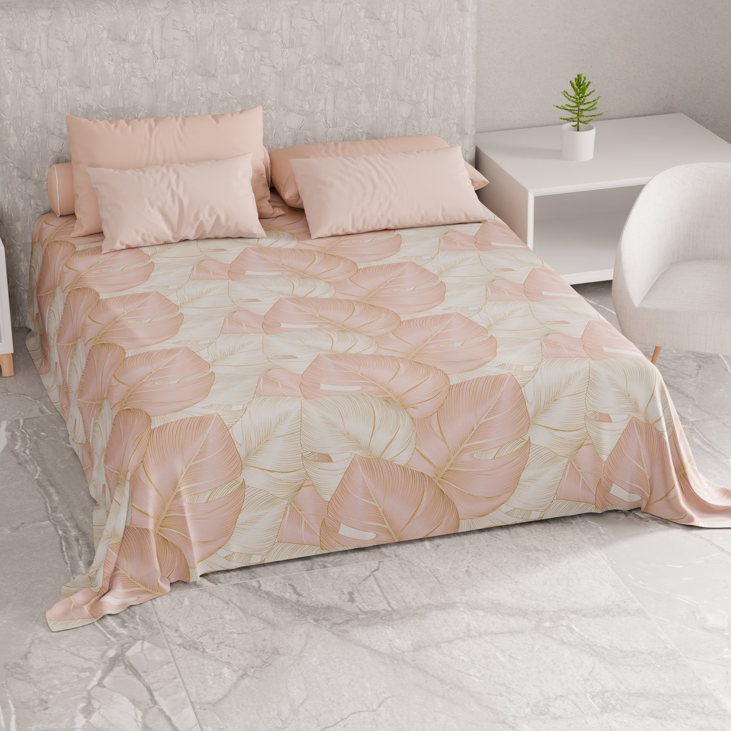 Telo Arredo Copridivano, Copriletto, Copritavolo e Copritutto in Microfibra | Fantasia Tropical Cipria e Oro