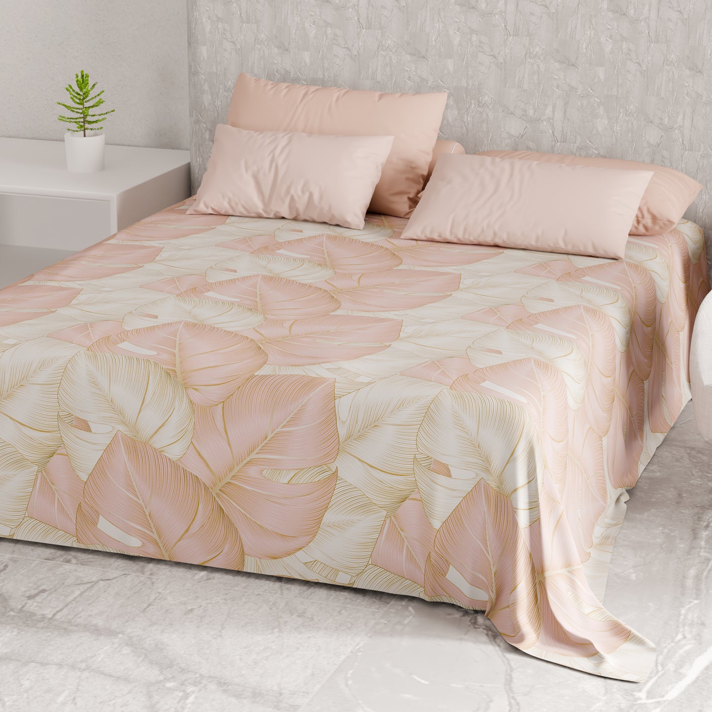 Telo Arredo Copridivano, Copriletto, Copritavolo e Copritutto in Microfibra | Fantasia Tropical Cipria e Oro