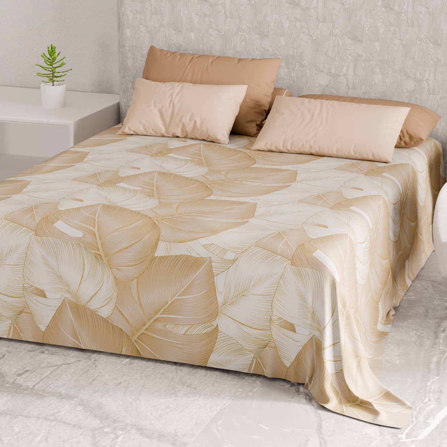 Telo Arredo Copridivano, Copriletto, Copritavolo e Copritutto in Microfibra | Fantasia Tropical Tortora e Oro