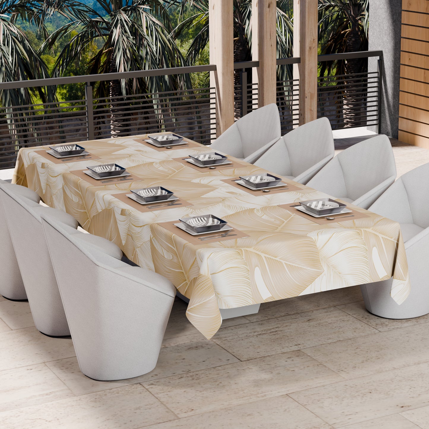 Telo Arredo Copridivano, Copriletto, Copritavolo e Copritutto in Microfibra | Fantasia Tropical Tortora e Oro