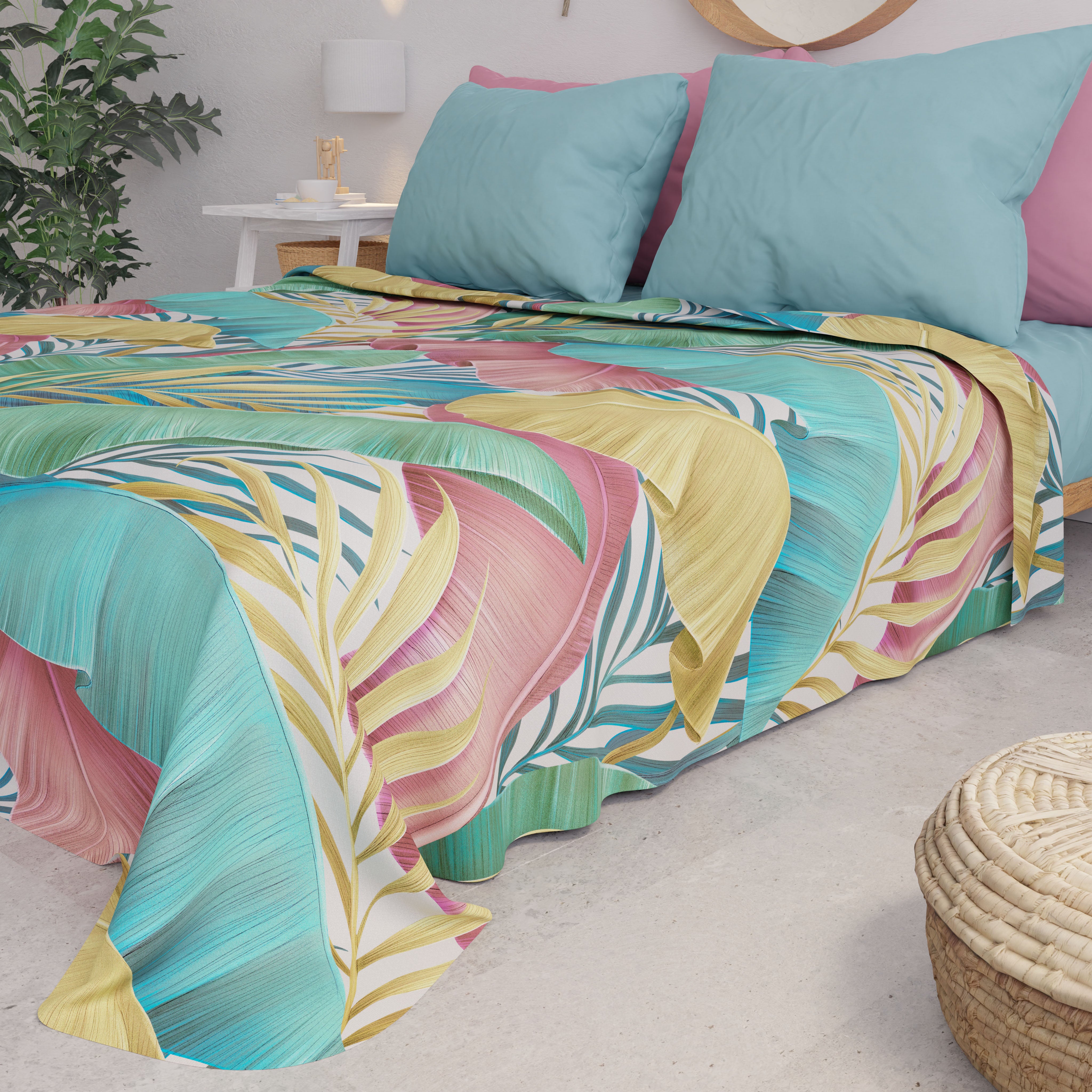 Set Copriletto Matrimoniale King Size A Tema Spiaggia, 3 Pezzi Trapunta Leggera Con Federe, Biancheria Letto Costiera Corallo Reversibile