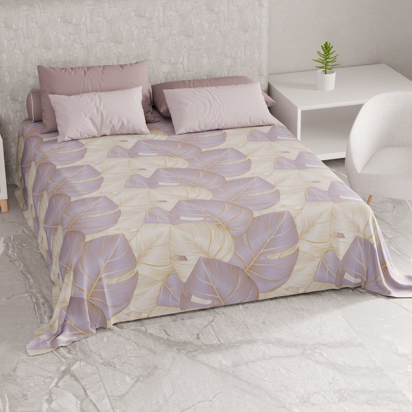 Telo Arredo Copridivano, Copriletto, Copritavolo e Copritutto in Microfibra | Fantasia Tropical Lilla e Oro