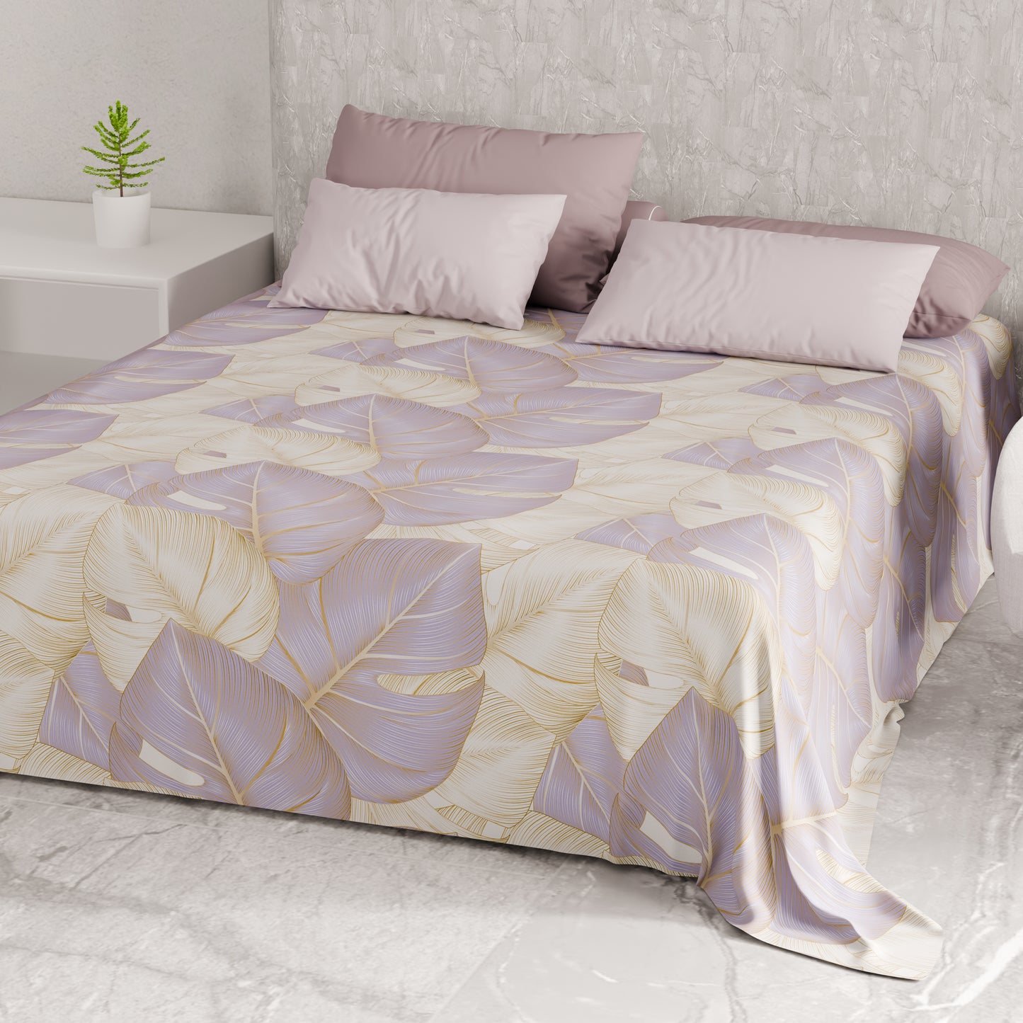 Telo Arredo Copridivano, Copriletto, Copritavolo e Copritutto in Microfibra | Fantasia Tropical Lilla e Oro