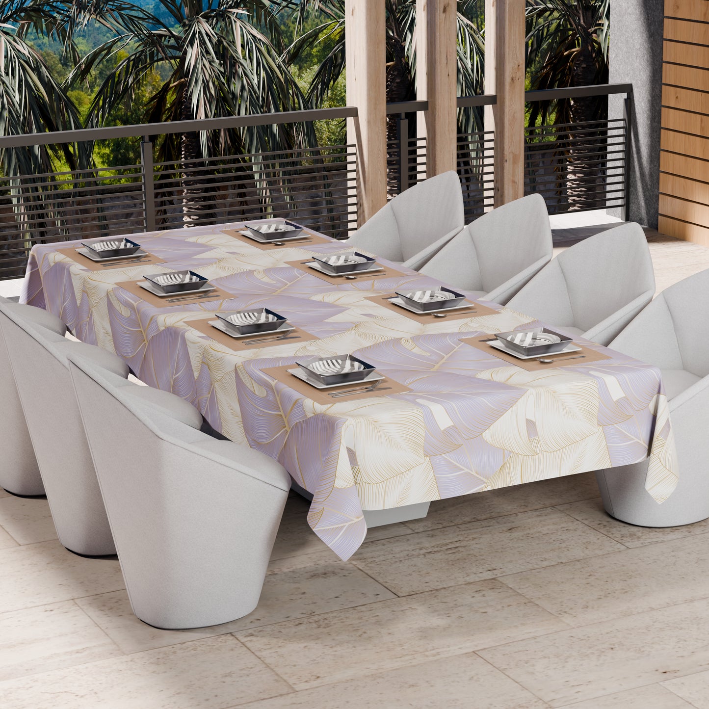 Telo Arredo Copridivano, Copriletto, Copritavolo e Copritutto in Microfibra | Fantasia Tropical Lilla e Oro