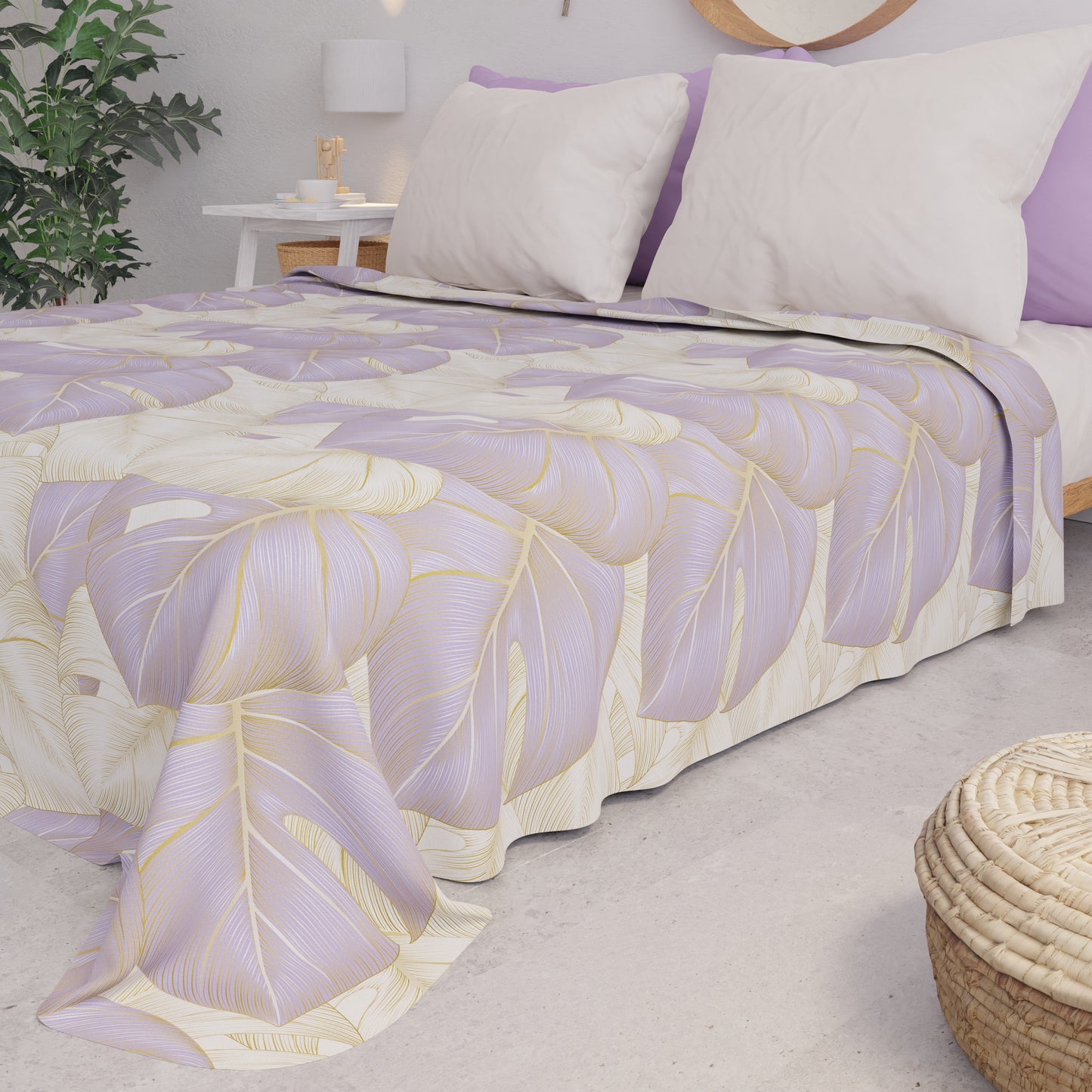 Summer Bedspread, Lightweight Blanket, Bedspread Sheets, Tropical Lilac and Gold