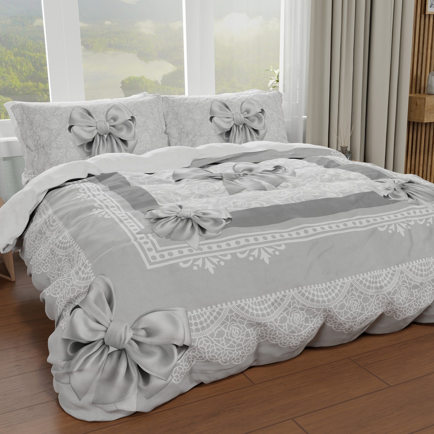 Copripiumino Matrimoniale, Singolo, Una Piazza e Mezza, Fiocco Grigio