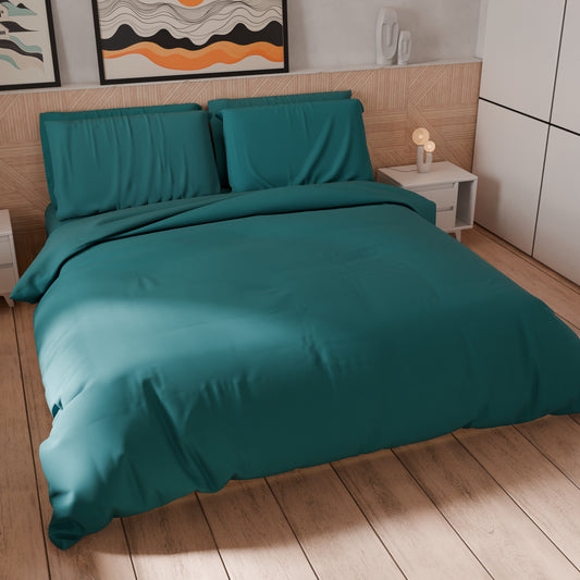 Copripiumino Matrimoniale, Sacco Copripiumino e Federe, Tinta Unita Ottanio