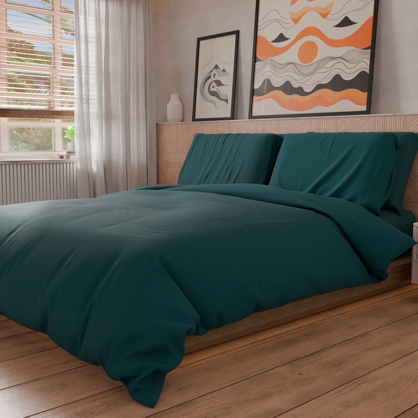 Copripiumino Matrimoniale, Sacco Copripiumino e Federe, Tinta Unita Ottanio