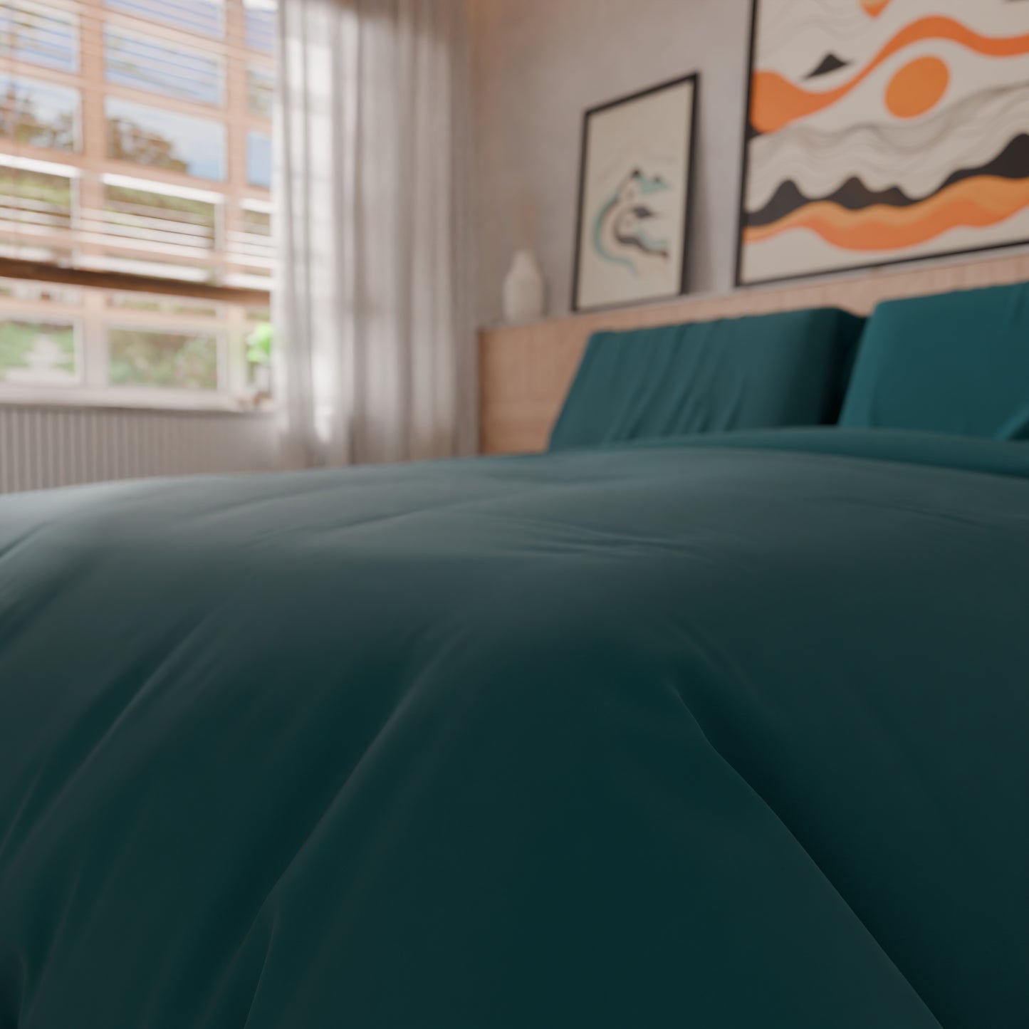 Copripiumino Matrimoniale, Sacco Copripiumino e Federe, Tinta Unita Ottanio