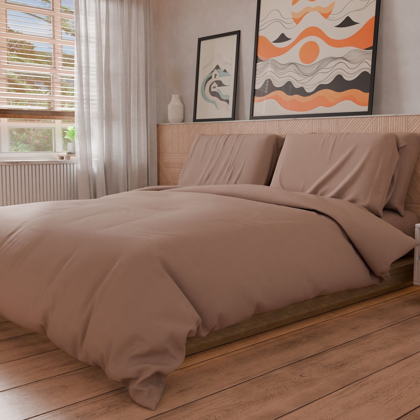 Copripiumino Matrimoniale, Sacco Copripiumino e Federe, Tinta Unita Rosa Antico