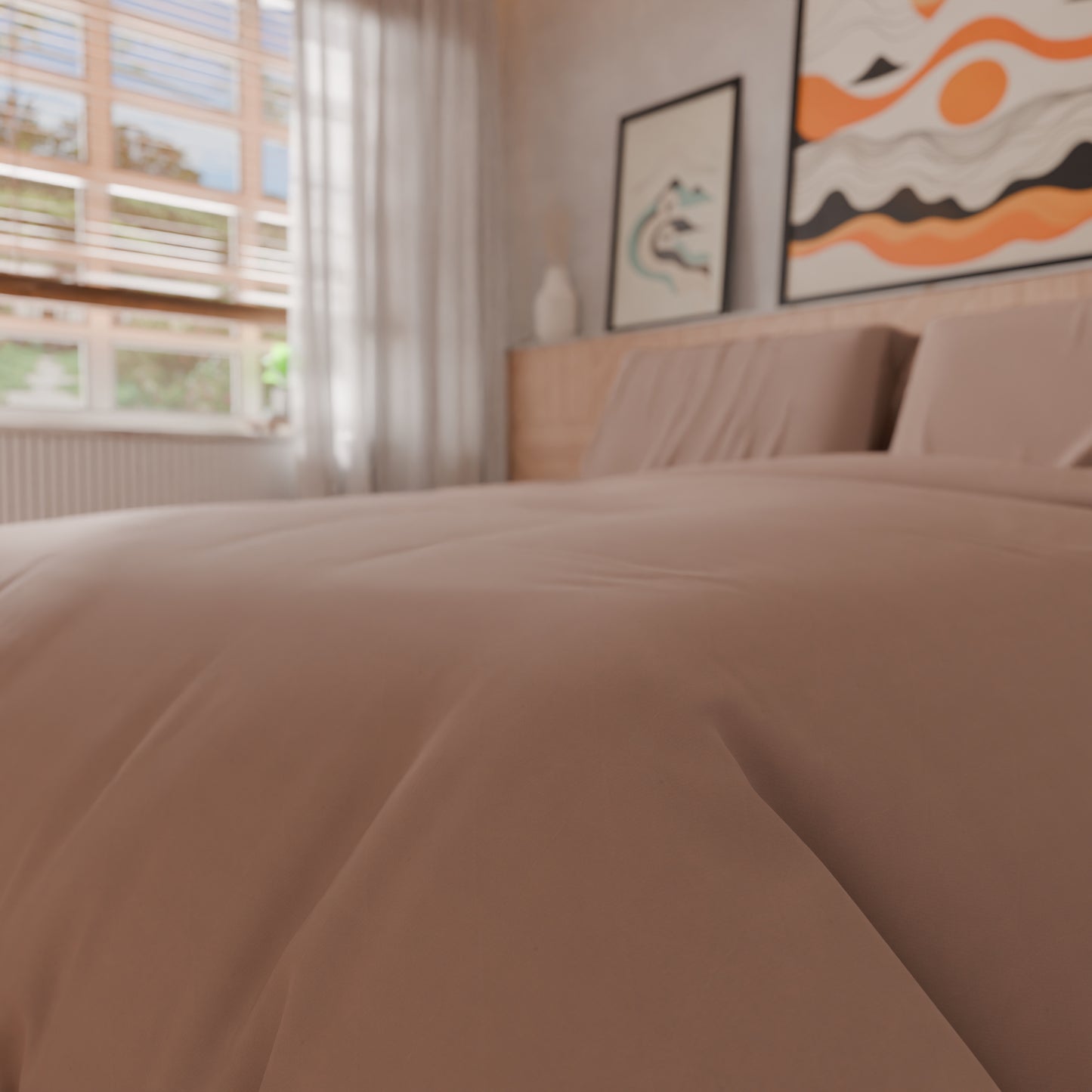 Copripiumino Matrimoniale, Sacco Copripiumino e Federe, Tinta Unita Rosa Antico