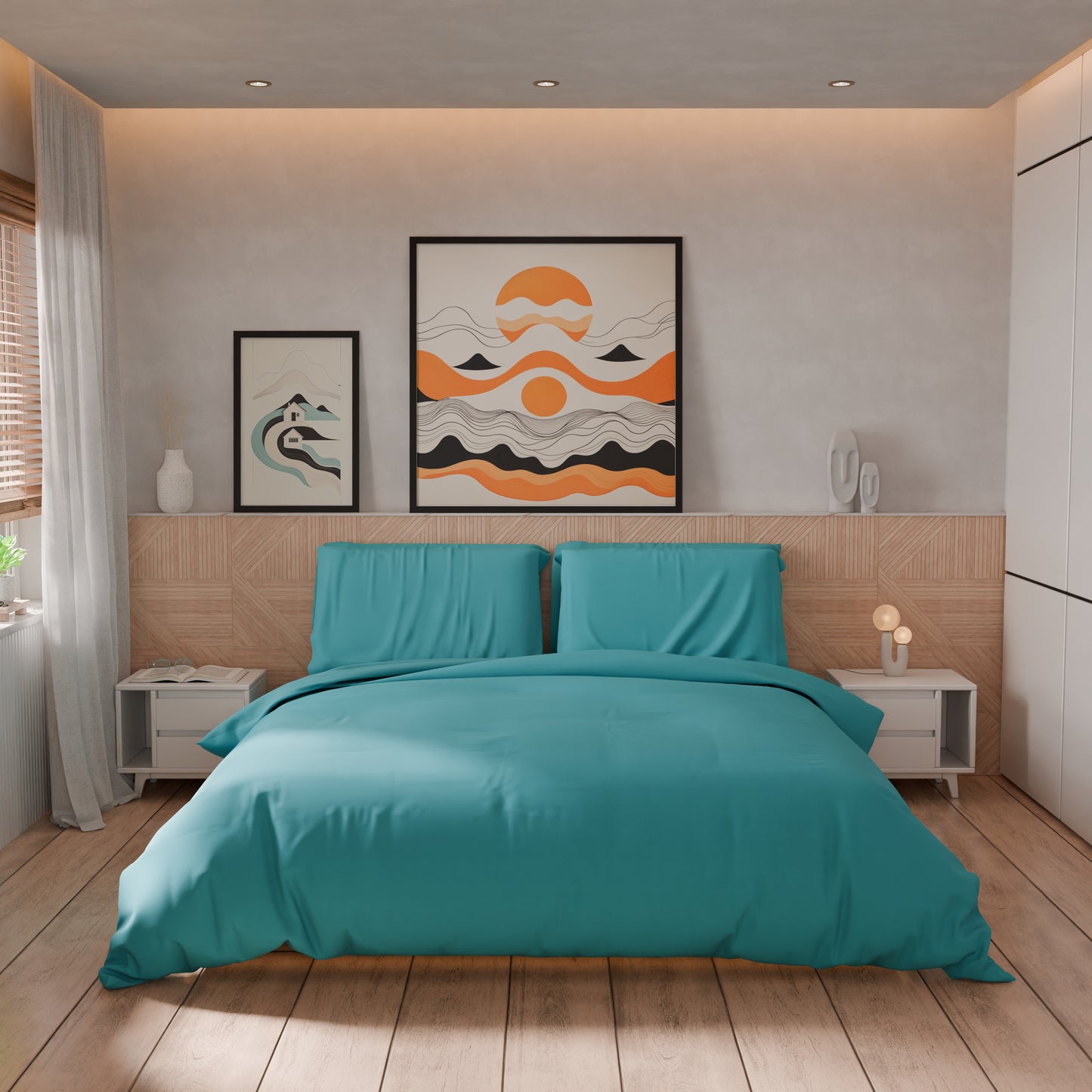 Copripiumino Matrimoniale, Sacco Copripiumino e Federe, Tinta Unita Tiffany