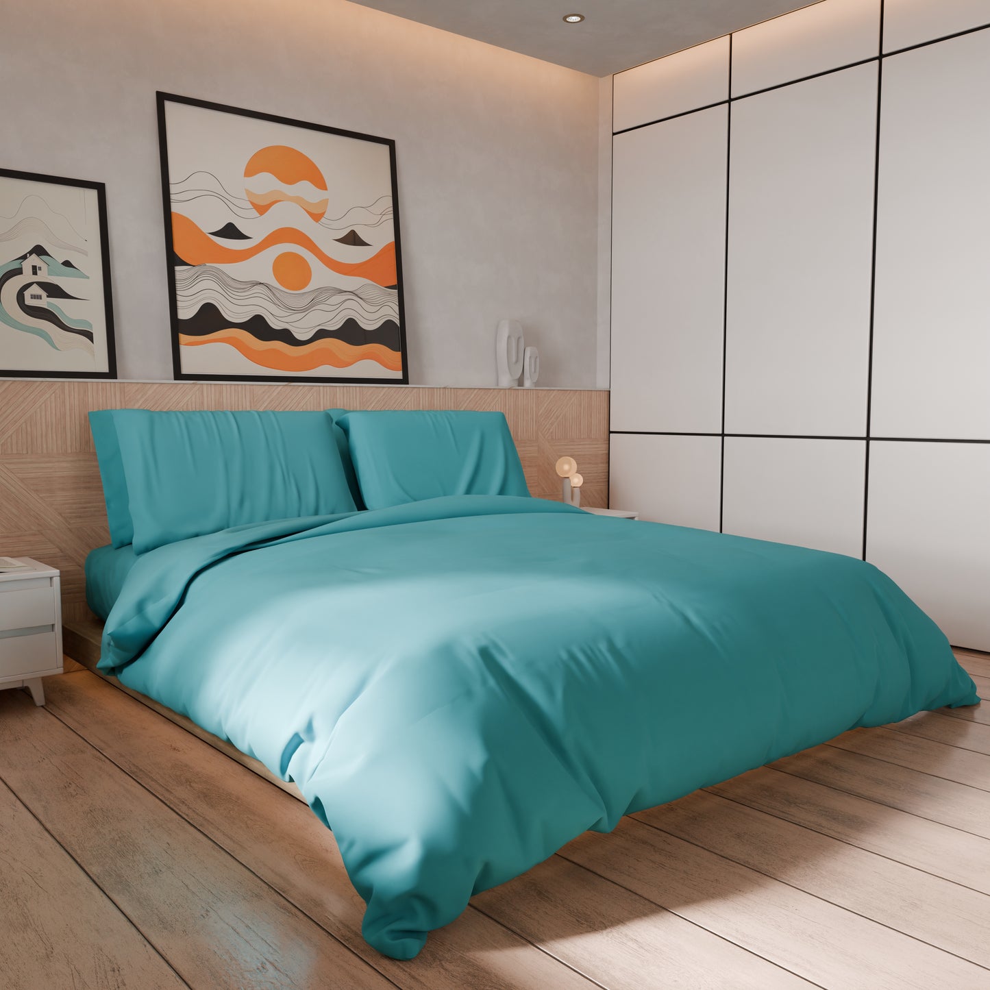 Copripiumino Matrimoniale, Sacco Copripiumino e Federe, Tinta Unita Tiffany