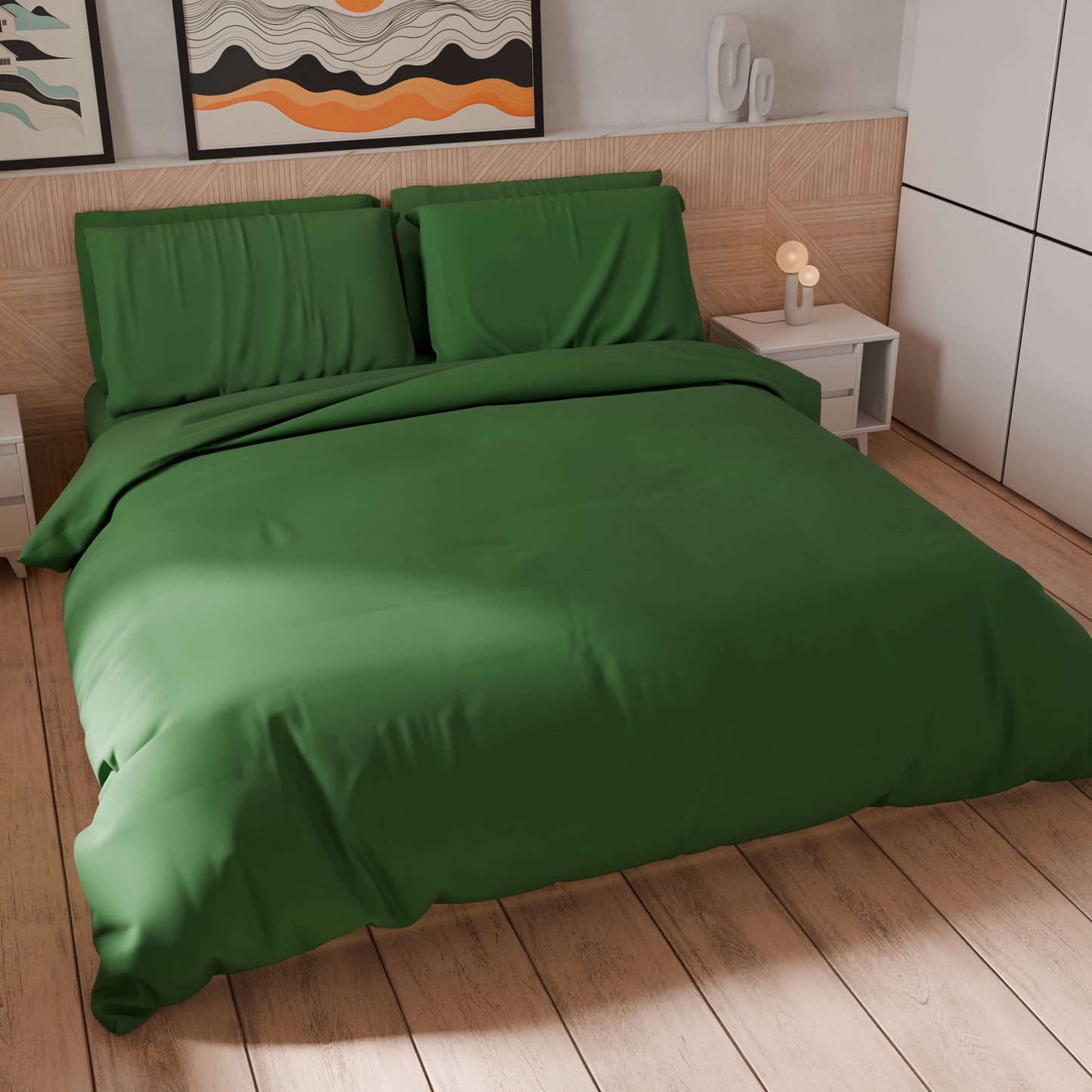 Copripiumino Matrimoniale, Sacco Copripiumino e Federe, Tinta Unita Verde Bosco