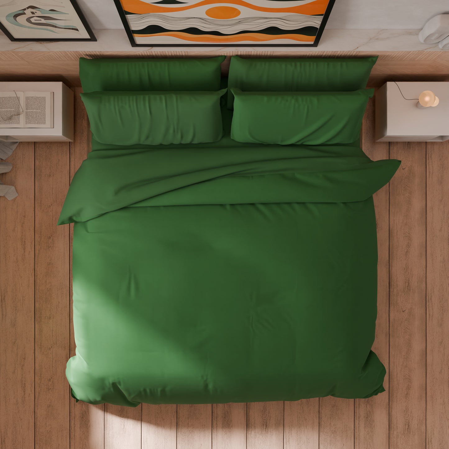 Copripiumino Matrimoniale, Sacco Copripiumino e Federe, Tinta Unita Verde Bosco