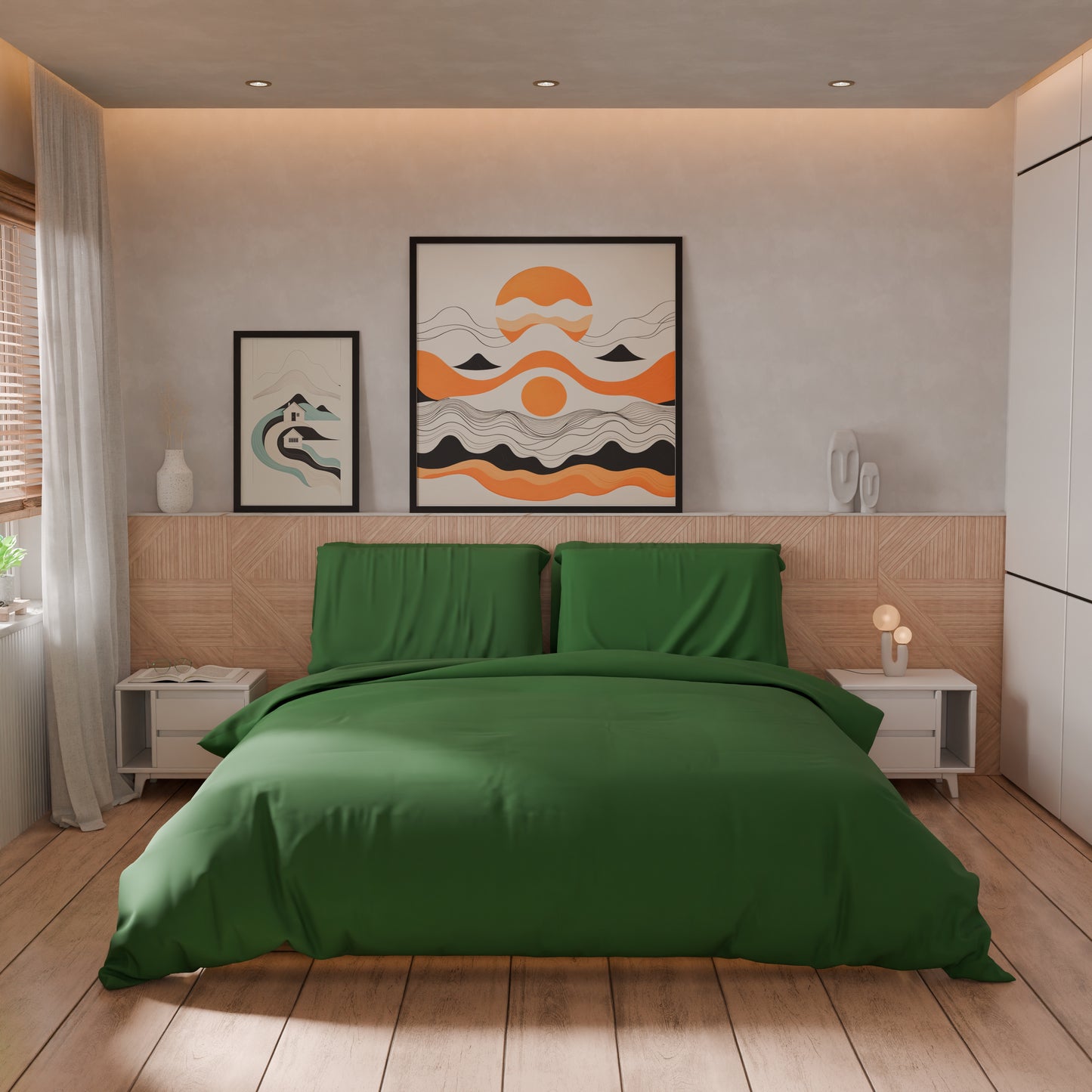 Copripiumino Matrimoniale, Sacco Copripiumino e Federe, Tinta Unita Verde Bosco