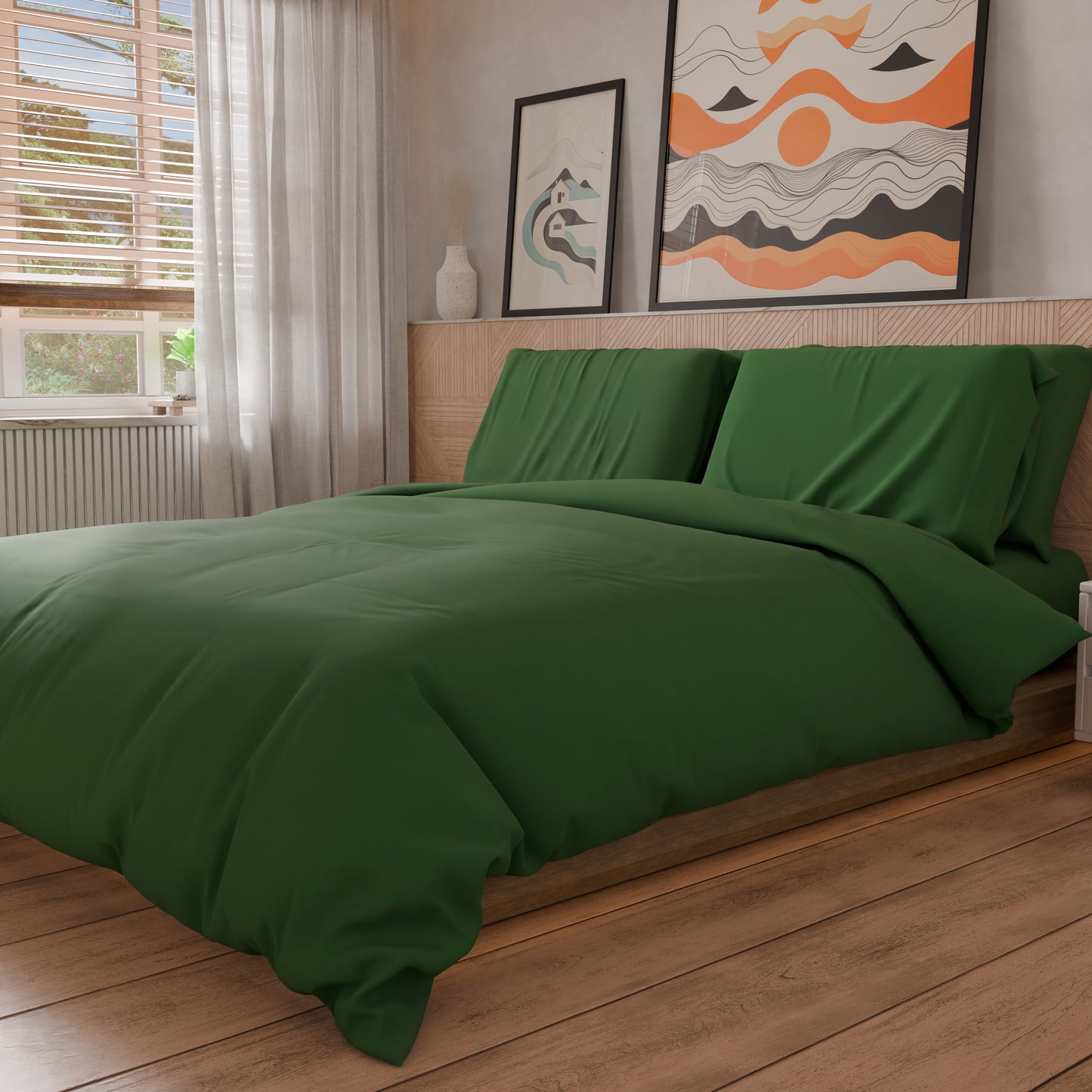 Copripiumino Matrimoniale, Sacco Copripiumino e Federe, Tinta Unita Verde Bosco