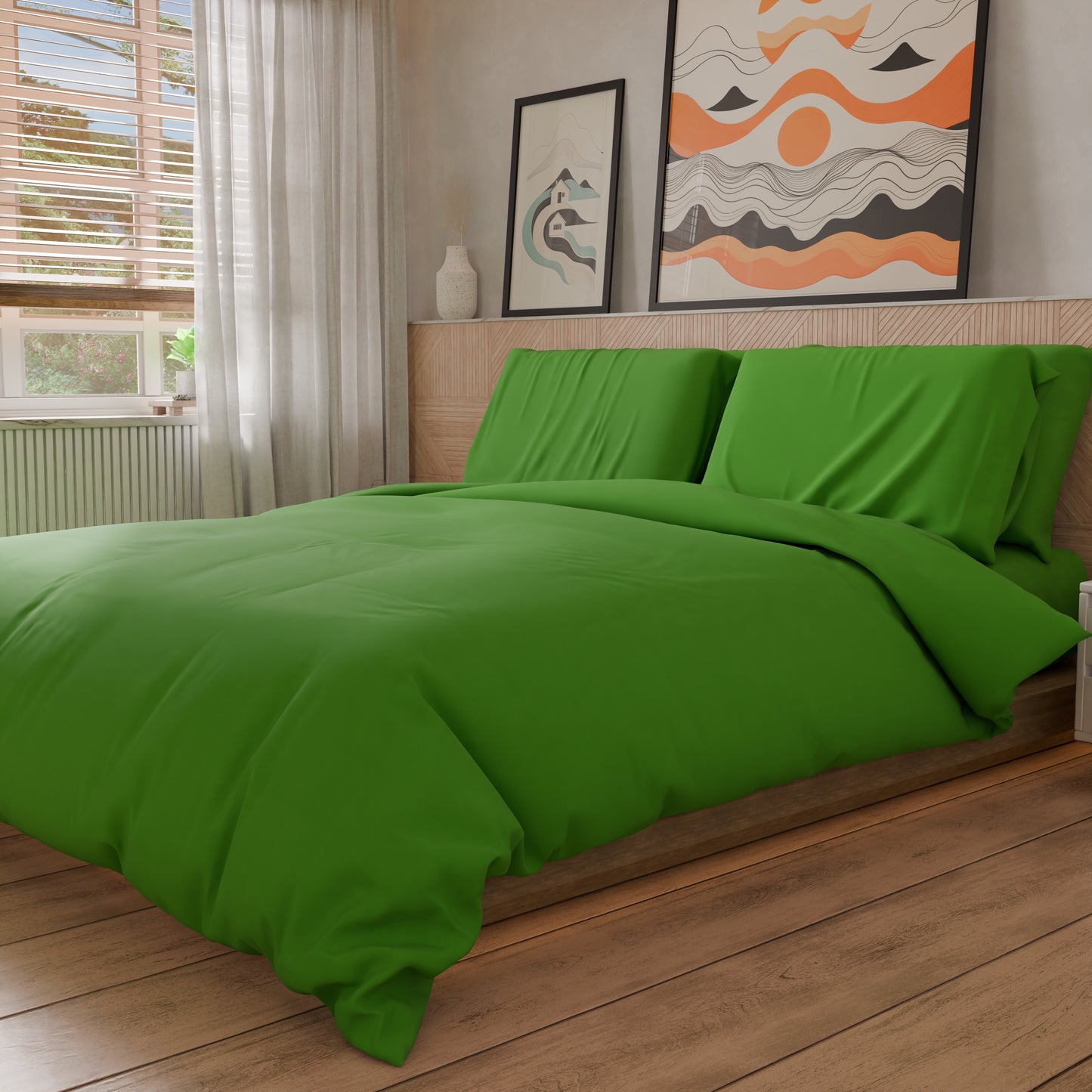 Copripiumino Matrimoniale, Sacco Copripiumino e Federe, Tinta Unita Verde Mela