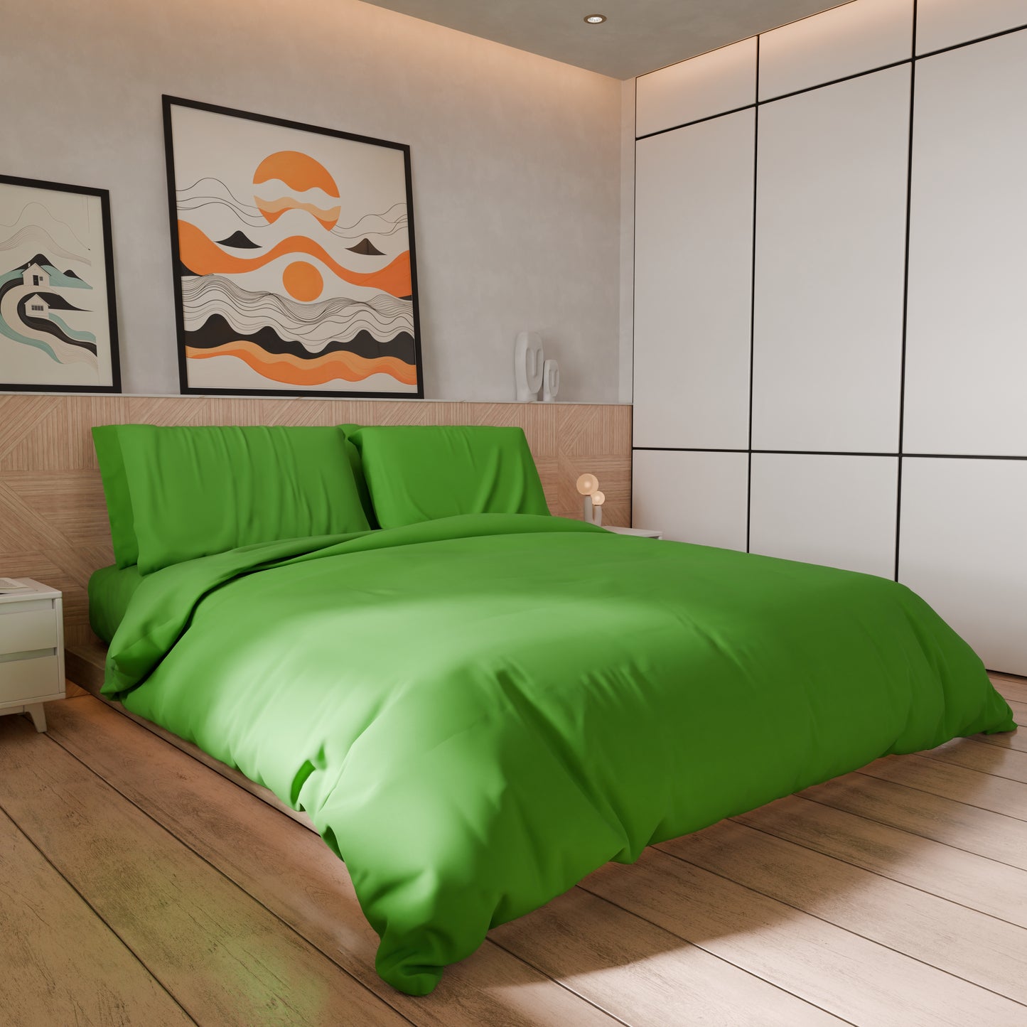 Copripiumino Matrimoniale, Sacco Copripiumino e Federe, Tinta Unita Verde Mela