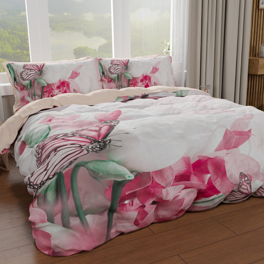 Double, Single, Queen Size Duvet Cover, Roses Butterfly