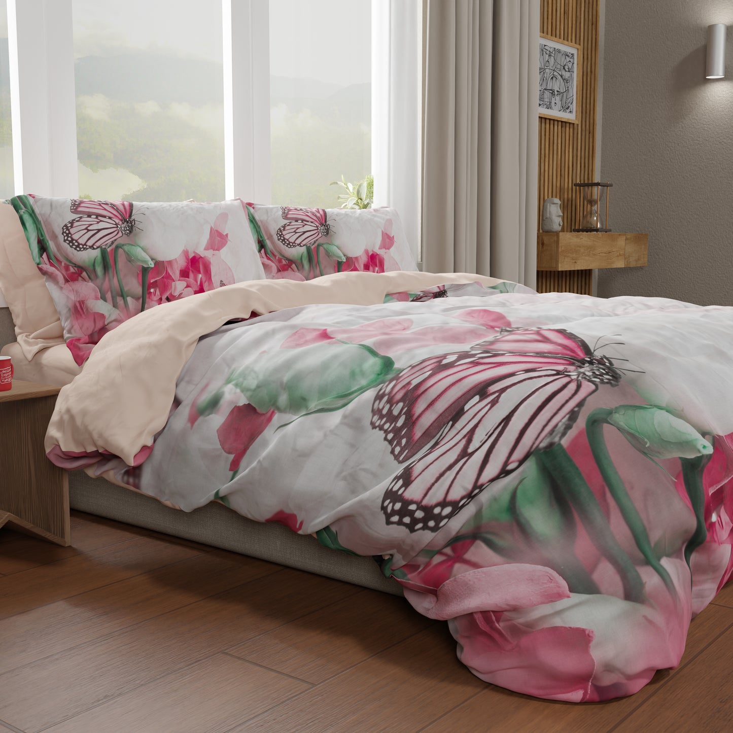 Double, Single, Queen Size Duvet Cover, Roses Butterfly