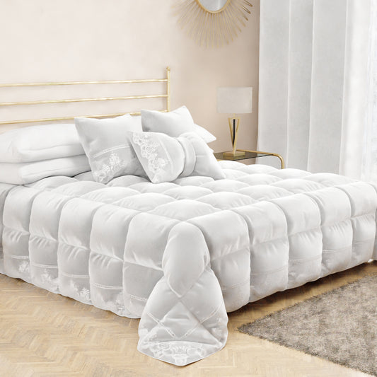 Coussin décoratif Nœud en velours avec volant et dentelle rebrodée 40x50 cm, Coussin canapé blanc par Sissy