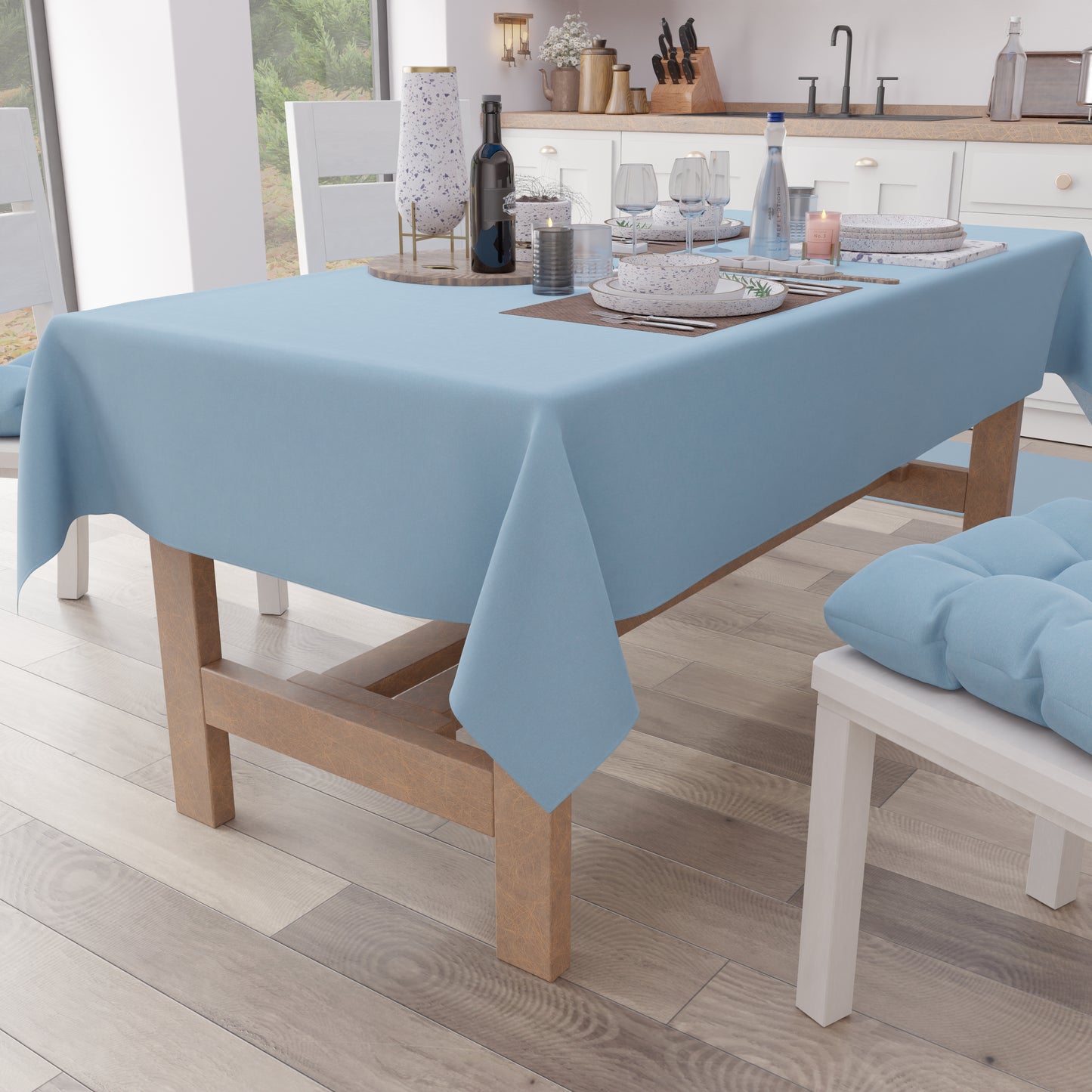 Cotton Tablecloth, Plain Light Blue Tablecloth