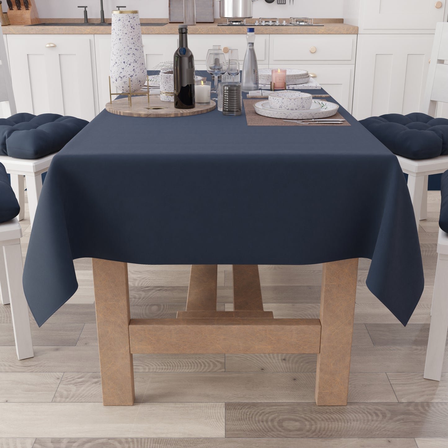 Tablecloth in Cotton, Solid Color Navy Blue Tablecloth