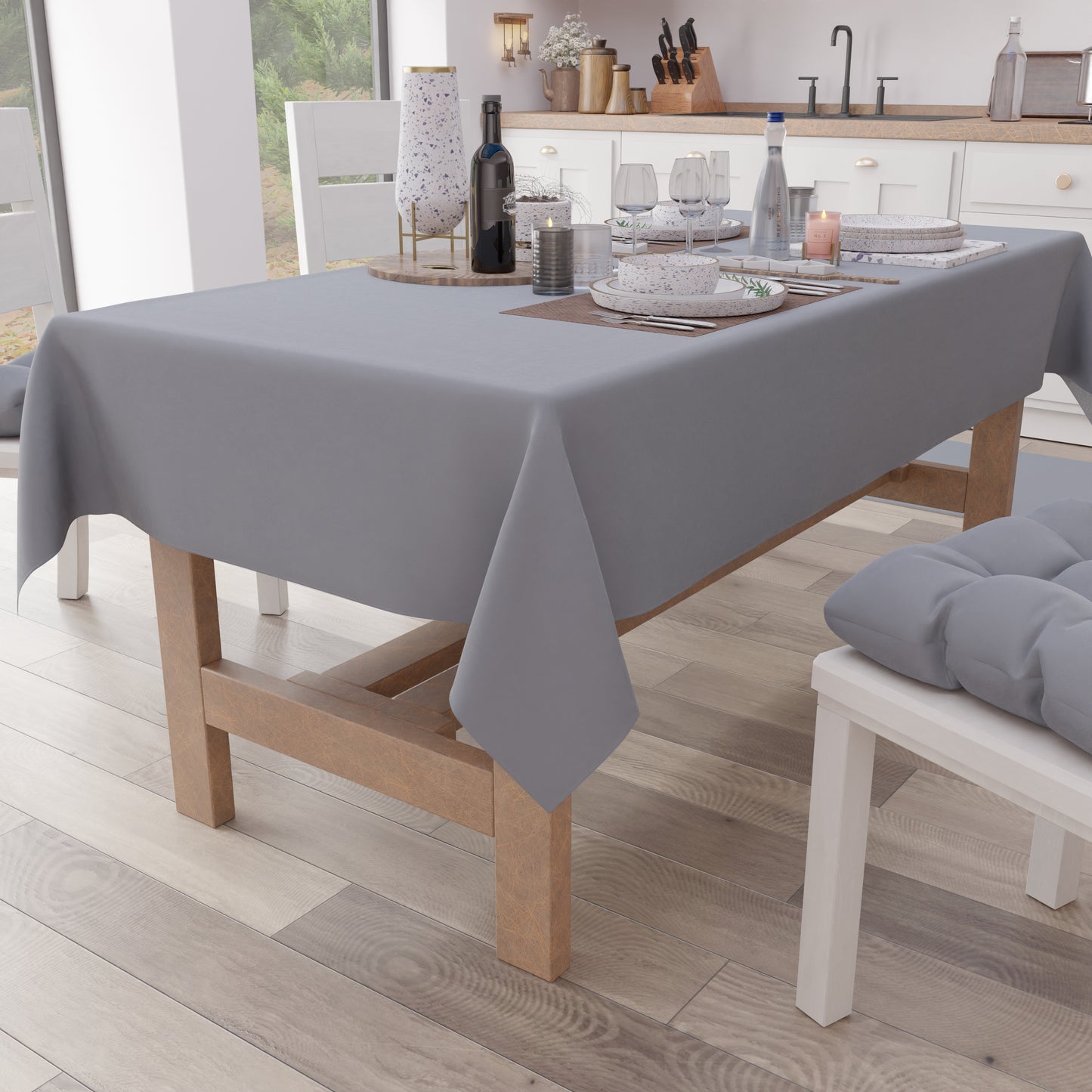 Cotton Tablecloth, Plain Gray Tablecloth