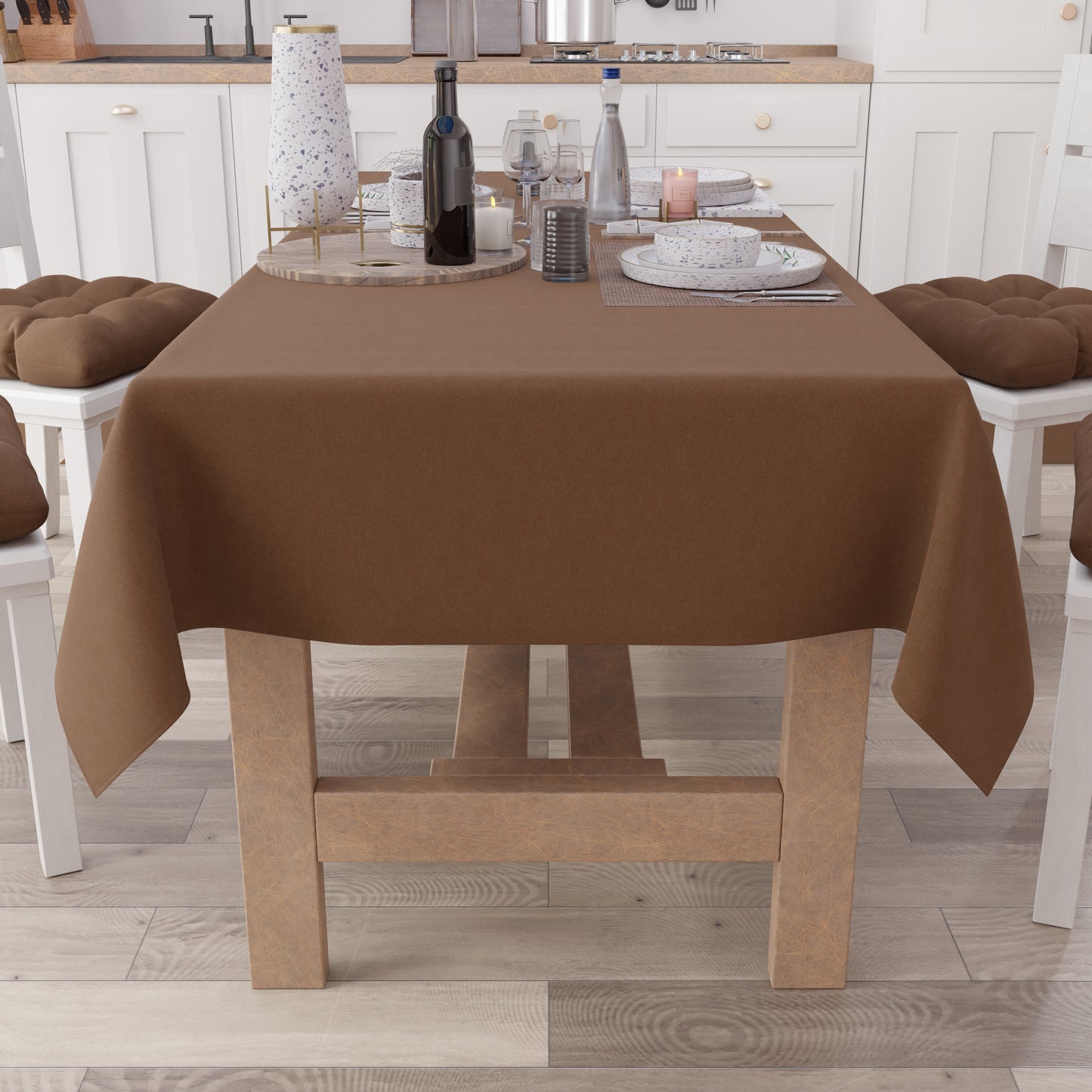 Tablecloth in Cotton, Plain Brown Tablecloth
