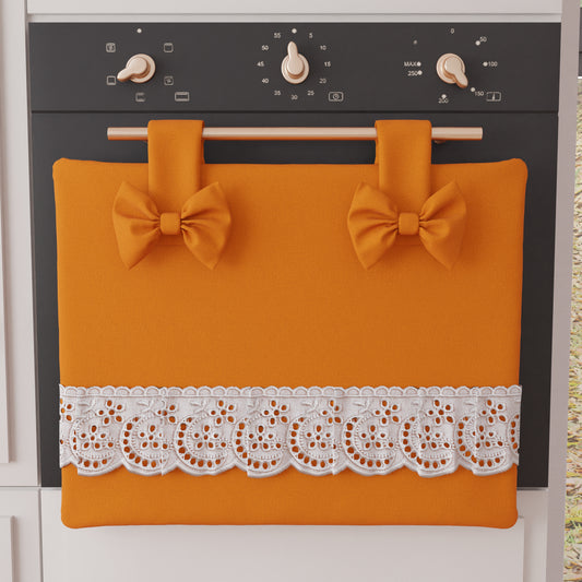 Copriforno Elegante Shabby Chic con Pizzo e Fiocchi Arancio