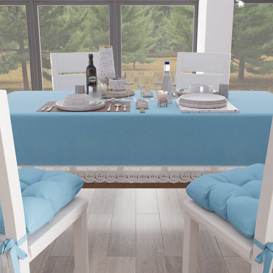 Nappe de table Shabby Chic avec dentelle et nœuds Bleu ciel
