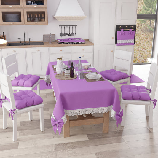 Nappe de table Shabby Chic avec dentelle et nœuds Lilas
