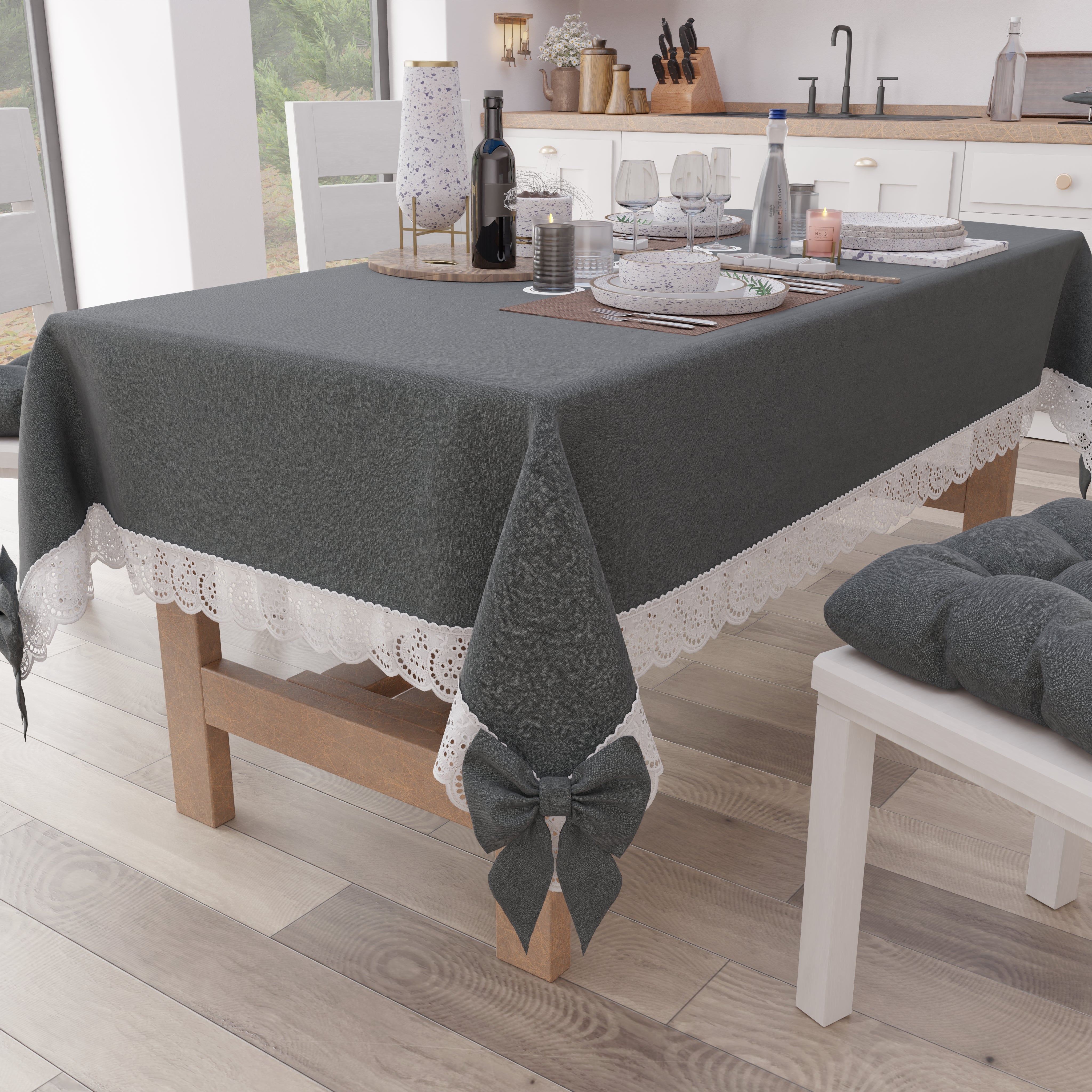 Tovaglia Runner Da Tavola 120x160 Cm In Tessuto Grigio - Antimacchia, Facile Da Lavare, Eco-Friendly, Öko Tex