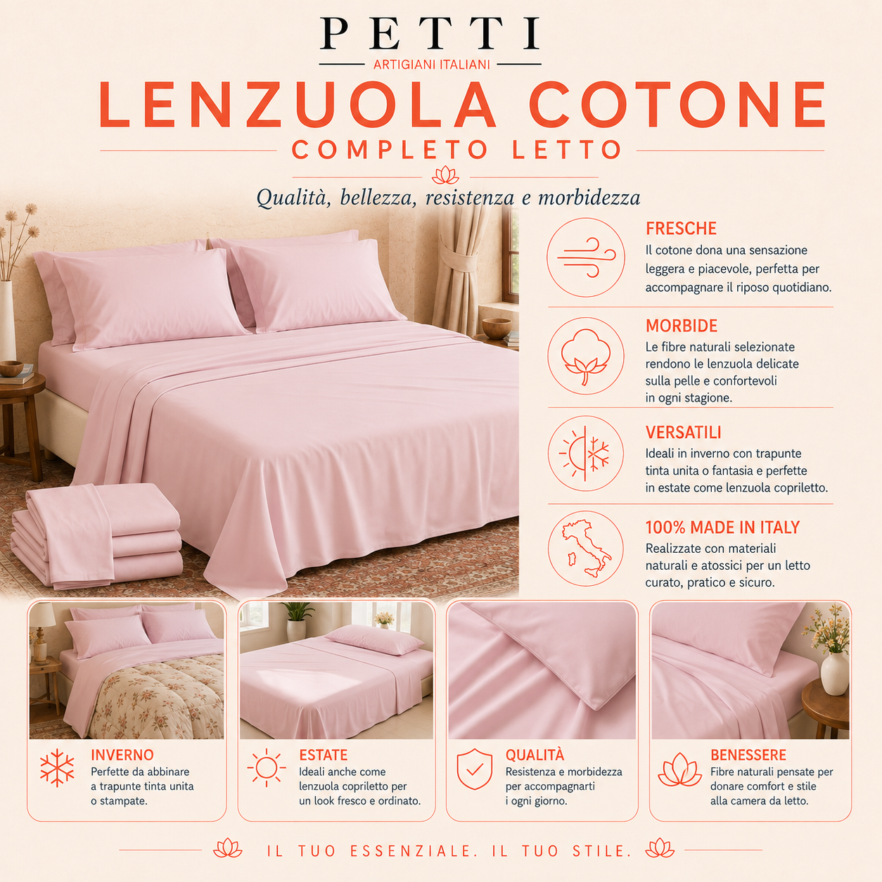 Lenzuola Matrimoniali, Singole, Una Piazza e Mezza, in Cotone, Lilla