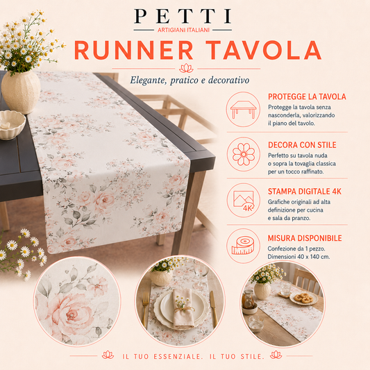 Runner Tavola, Tovaglia Runner, Runner Cucina Shabby Pois Cipria