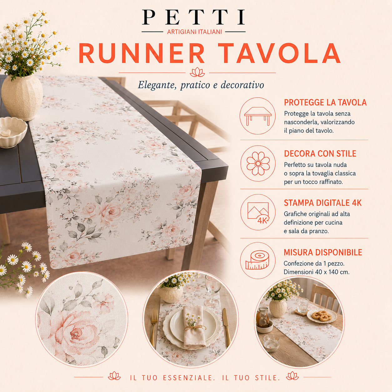 Runner da Tavola Moderno Effetto Marmo Onyxlite