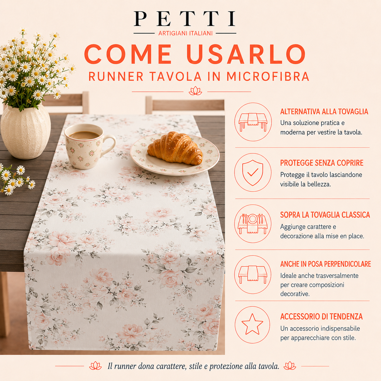 Runner da Tavola Moderno Effetto Marmo Salvor